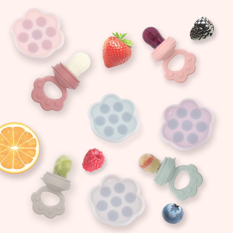 Ginbear Silicone Baby Fruit Food Feeder & Freezer Tray (Set of 2), Infant Teething Feeder Pacifiers with Popsicle Molds Combo 4 Months+ (Mauve/Baby Pink) - Image 2